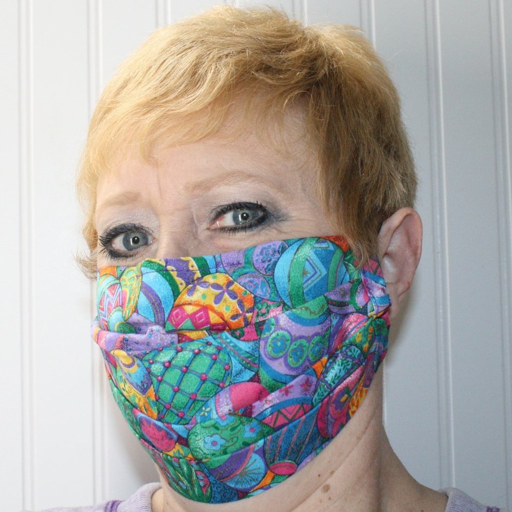 HAND CRAFTED Face Mask Easter Eggs Adult Cloth Fabric Print - Pocket Style